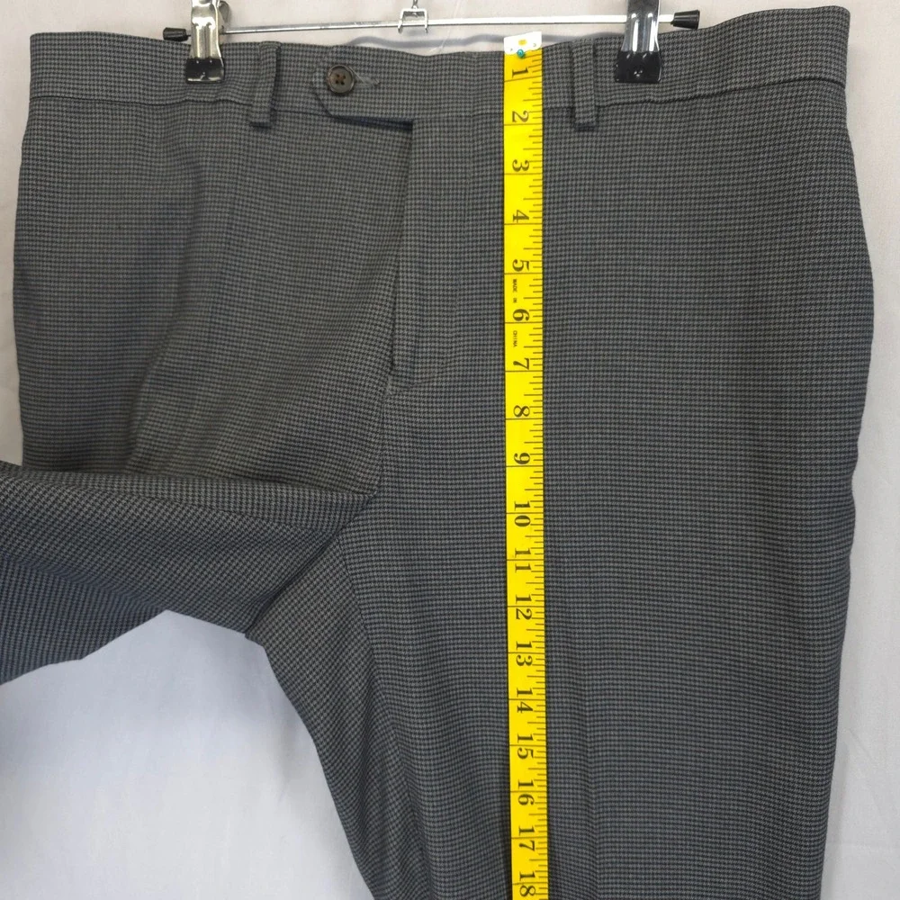 Ralph Lauren Men 34x28 Grey Houndstooth Dress Pants Flat Front Straight Leg‎